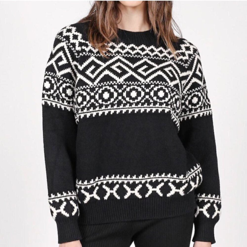 Brunette The Label Fairisle Women's Crew Neck Sweater Black White L XL